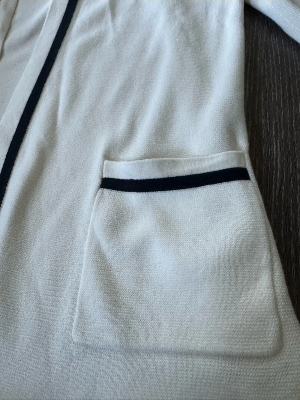 J. Crew Factory Ivory Black Trim Open Front Cotton Cardigan Sweater L